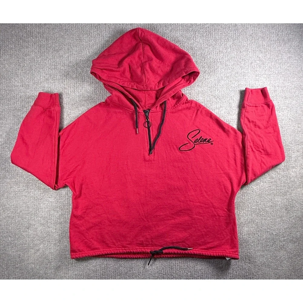 Selena Quintanilla Official Red Quarter Zip‎ Cropped Hoodie Graphic Back Large